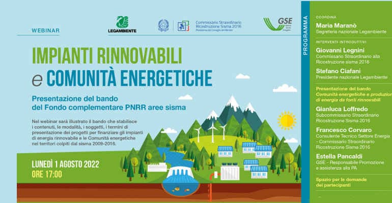 Impianti Rinnovabili e Comunità Energetiche nelle aree colpite dal sisma